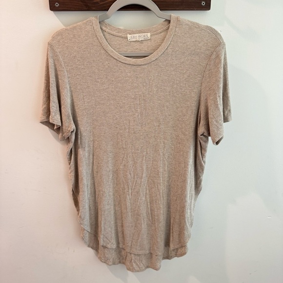 Joah Brown Ribbed Longline T Shirt Oatmeal One Size - Picture 1 of 4